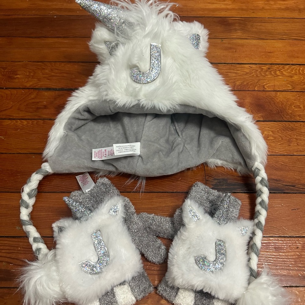 Justice Girls Matching Hat and Glove Set Letter J